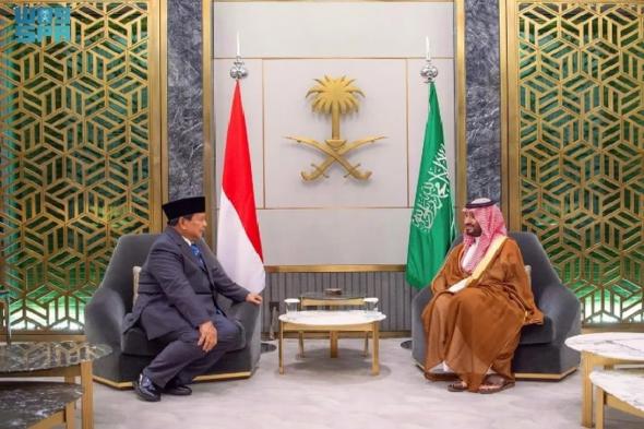 ولي العهد يستعرض العلاقات الثنائية مع الرئيس المنتخب وزير الدفاع في إندونيسيا