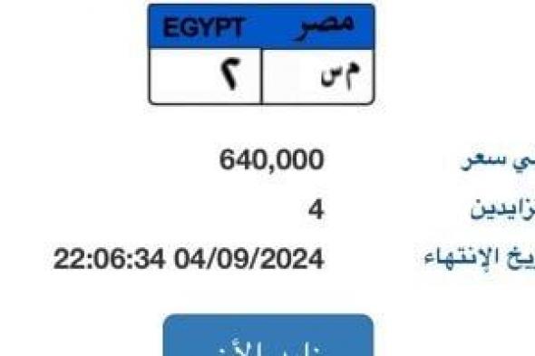 سعر لوحة "م س- 2" المميزة يتخطى نصف مليون جنيه بالمزاد وتنافس بين 4 أشخاص