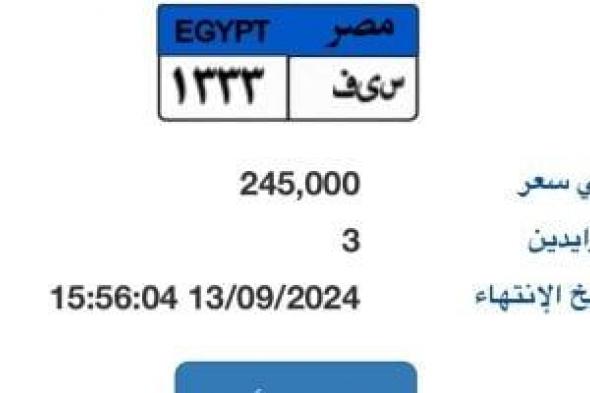 لوحة "س ى ف- 1333" المميزة سعرها يصل 245 ألف جنيه فى بداية المزاد