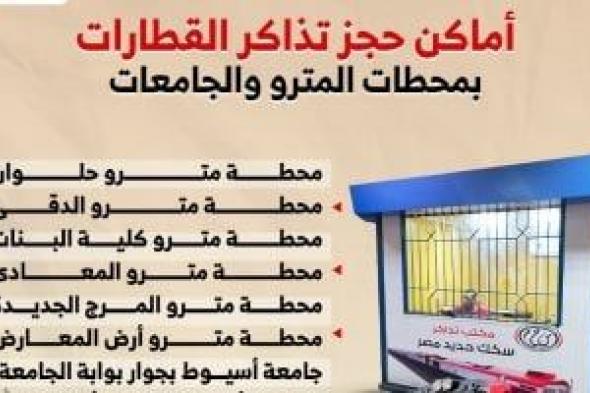 أماكن حجز تذاكر القطارات بمحطات المترو والجامعات.. انفوجراف