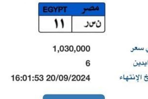 مزايدة على آخر لوحة معروضة "نـ سـ ر- 11" يتخطى مليون جنيه و6 أشخاص يزايدون