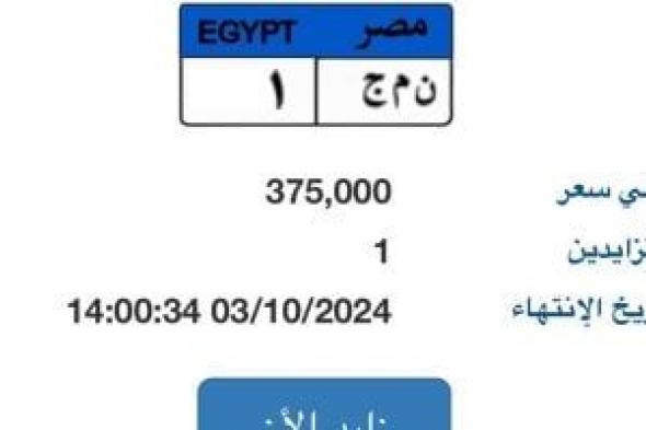 طرح لوحة "ن م ج- 1" المميزة بالمزاد وسعرها يصل 375 ألف جنيه