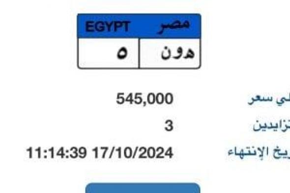 "هـ و ن- 5" لوحة مميزة جديدة يزايد عليها 3 أشخاص بسعر يتخطى نصف مليون جنيه