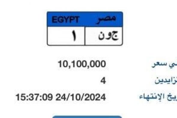 سعر لوحة “ج و ن- 1” المميزة يتخطى 10 ملايين جنيه.. و3 أشخاص يتنافسون عليها