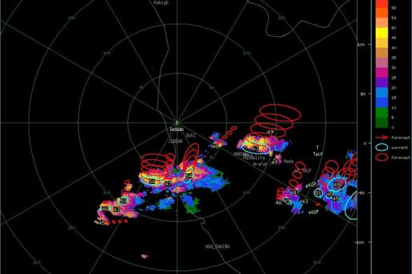 سحبٌ على جنوب جدة وهطولاتٌ متوقعة خلال الساعات المُقبلة