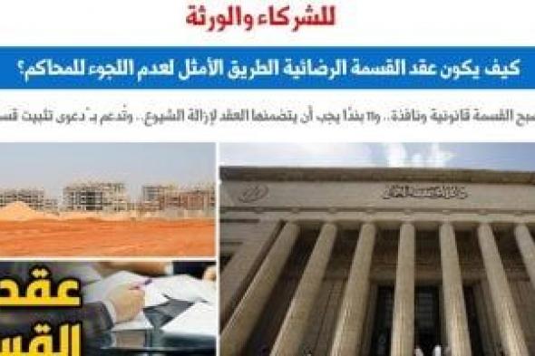 كيف يكون عقد القسمة الرضائية الحل لعدم اللجوء للمحاكم؟.. نقلا عن برلمانى