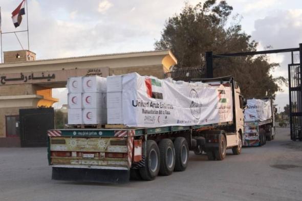 دخول قافلة مساعدات إماراتية إلى قطاع غزة محملة بـ 1039 طناً