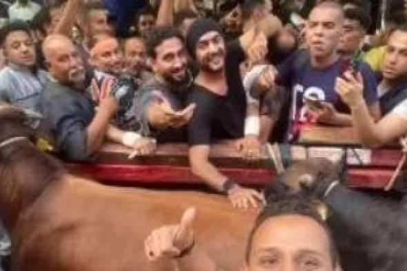 أحمد العوضى يذبح أضحية العيد مع أهل منطقته فى عين شمس