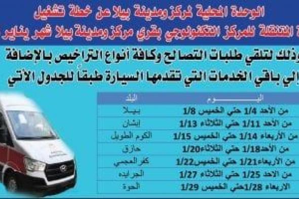 اعرف
مواعيد
وأماكن
سيارة
المركز
التكنولوجى
بمدينة
وقرى
بيلا
فى
كفر
الشيخ